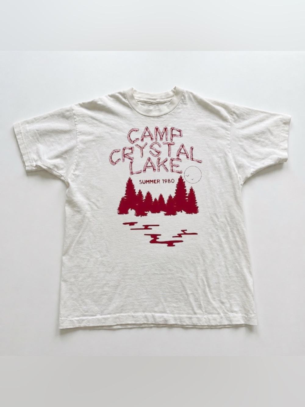 White Short-Sleeve Tee with Maroon Camp Graphic